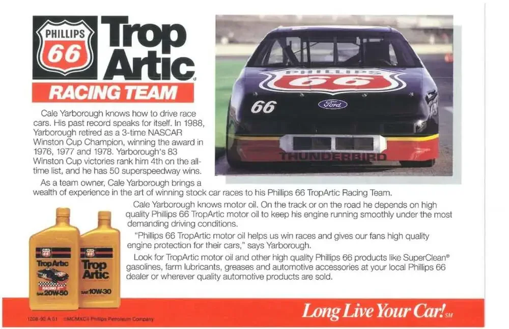 1991 Phillips 66 Racing Team NASCAR folder with media flyers; Trop Artic (X2)